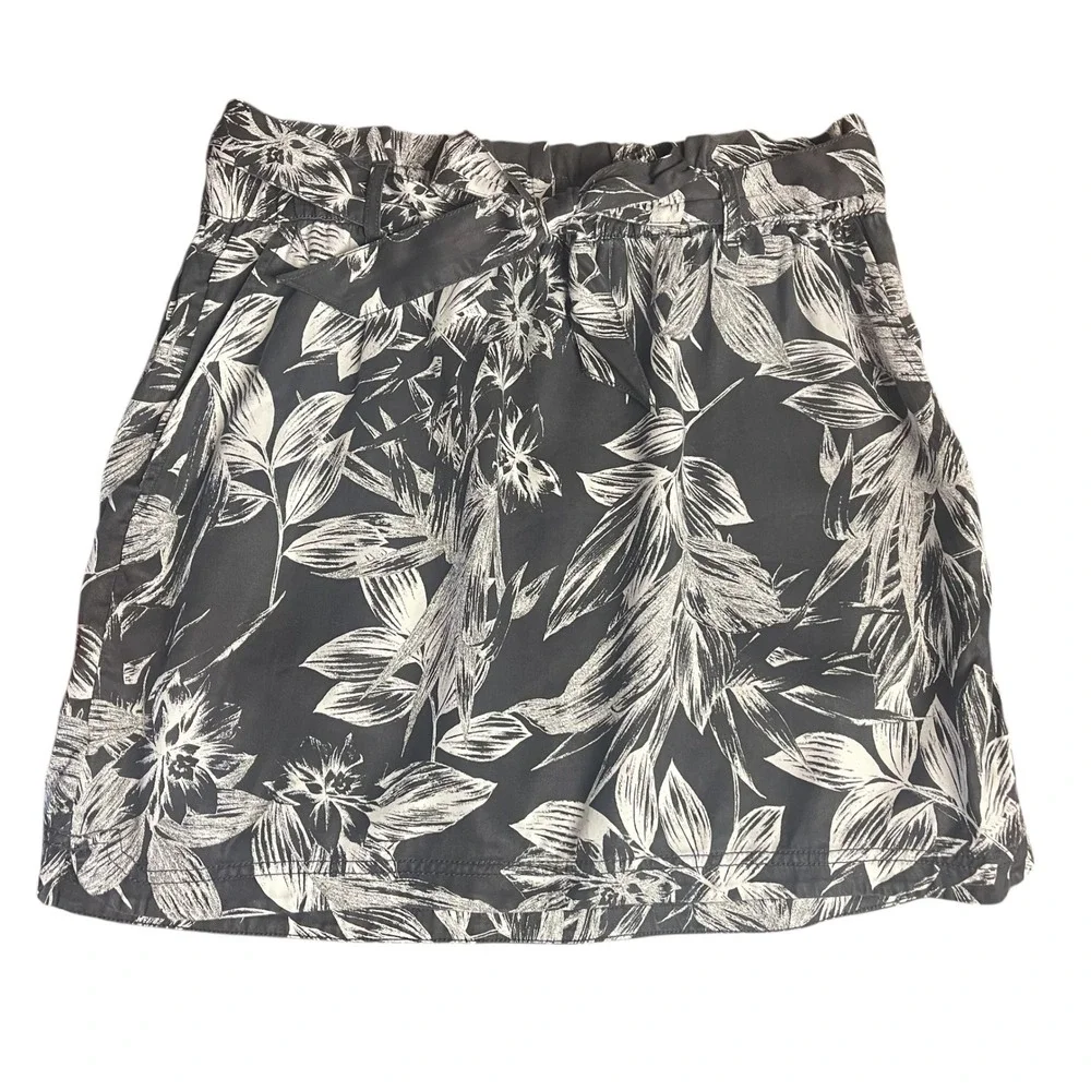 C&C California‎ Black White Tropical Floral Paperbag Mini Skirt Womens XL